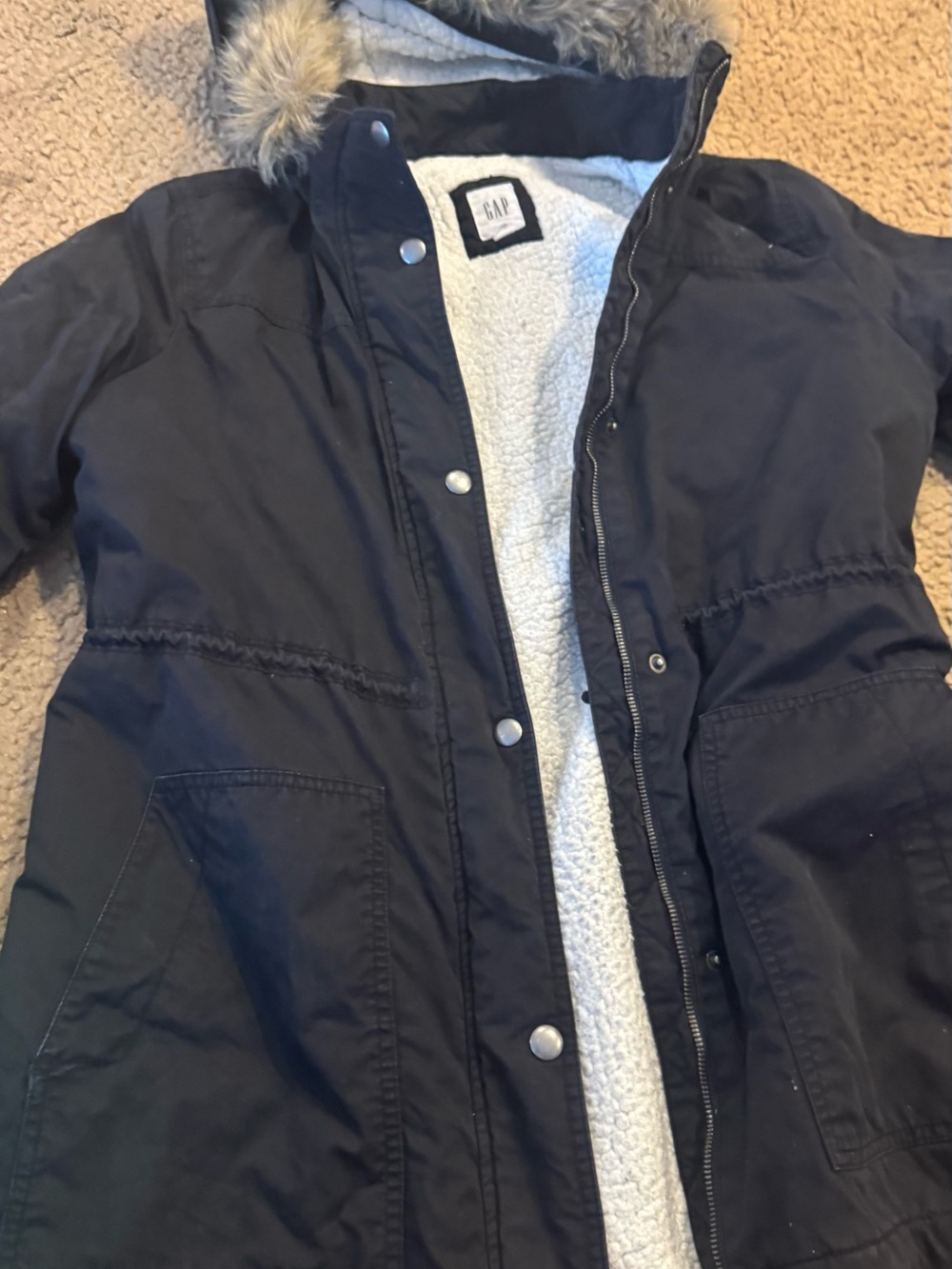GAP Women's Black Hooded Sherpa-Lined Trench Coat